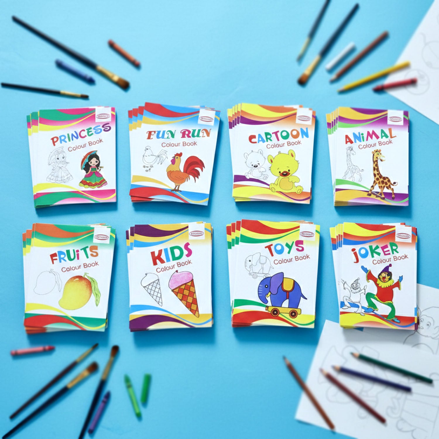 Wukusy Kids Educational Colouring Book Set with 40 pieces featuring colorful illustrations for children’s creative learning.