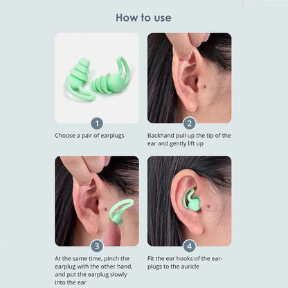 Pair of Wukusy premium layered silicone noise reduction earplugs for health care, shown in a close-up image.