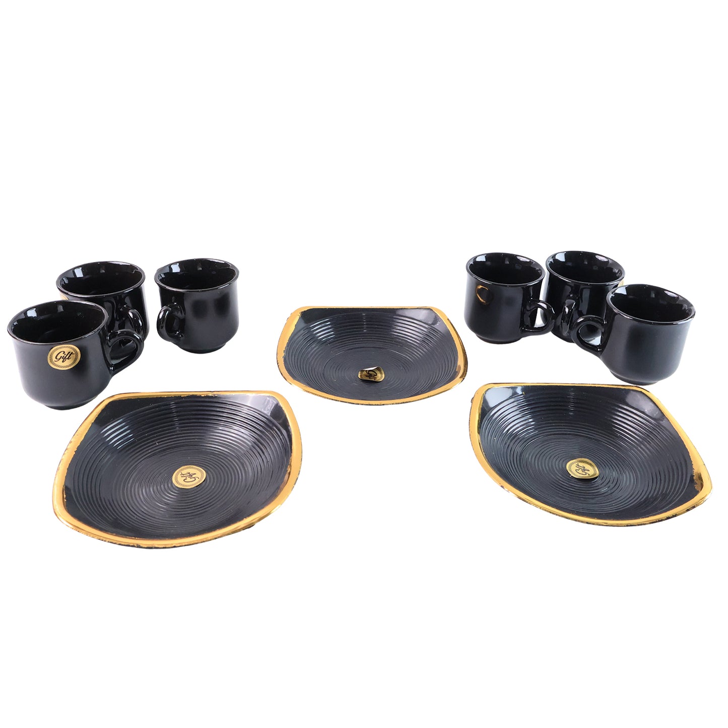 Set of 8 Wukusy Sweet Buzz ceramic tea cups and mugs with seashell shape serving bowl, ideal for tea, coffee, or outdoor use.