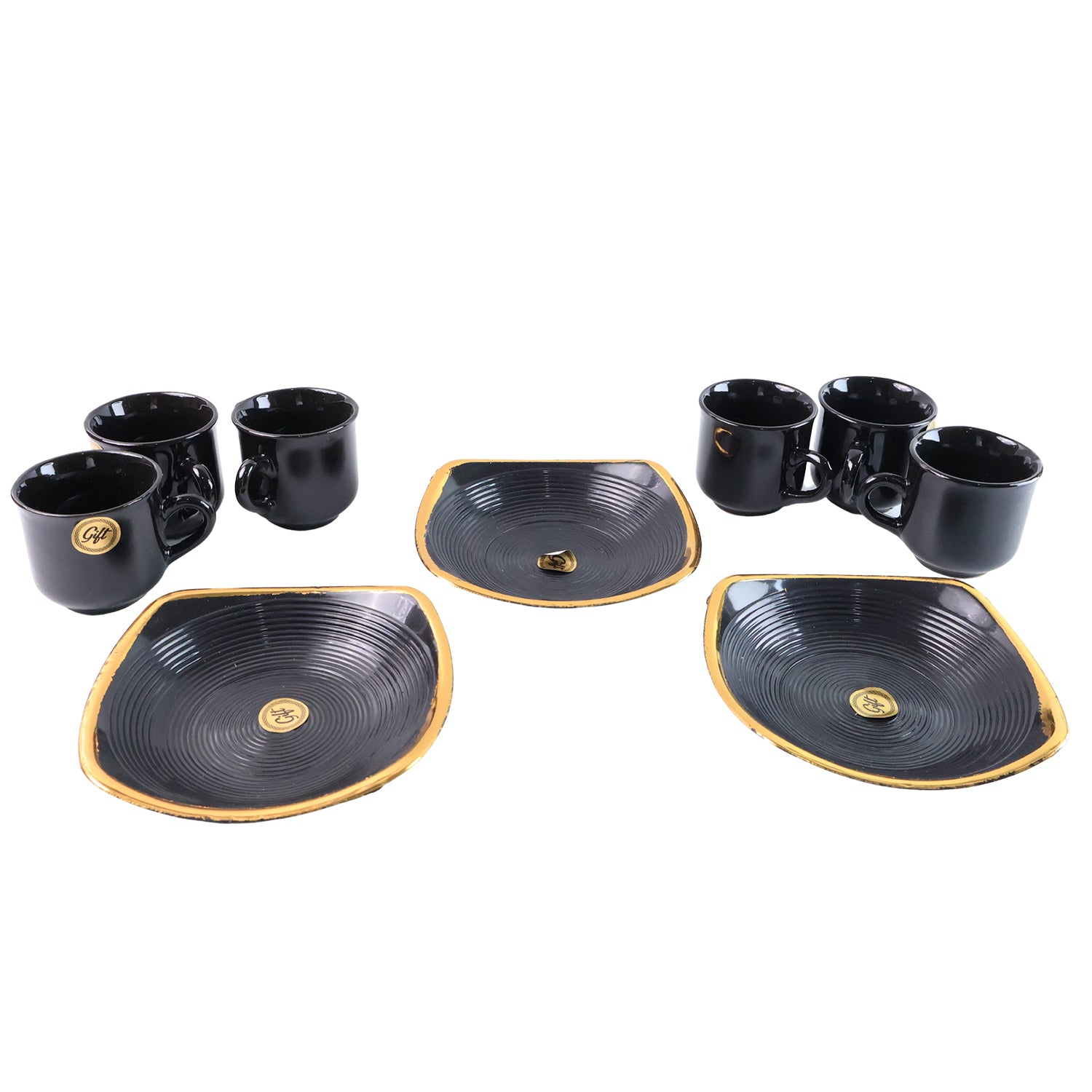Set of 8 Wukusy Sweet Buzz ceramic tea cups and mugs with seashell shape serving bowl, ideal for tea, coffee, or outdoor use.