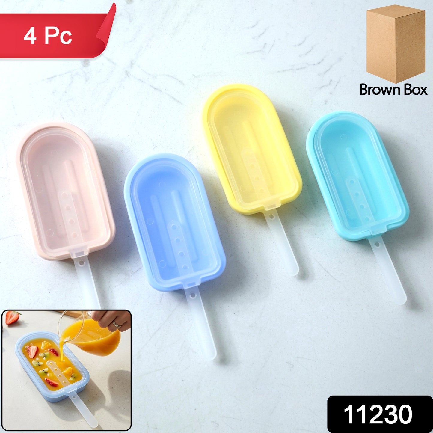 Wukusy premium silicone ice cream popsicle mold set with four colorful molds for making homemade frozen treats.