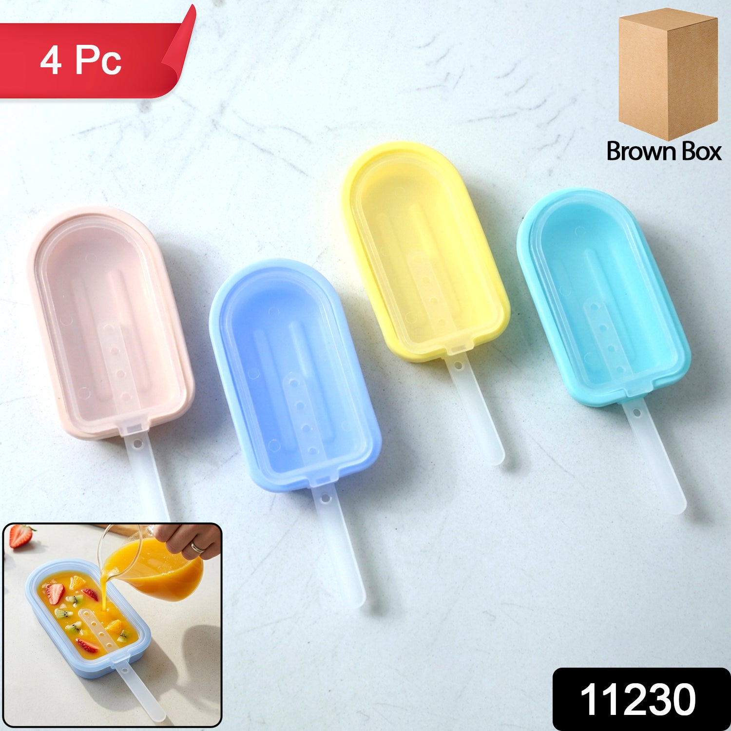 Wukusy premium silicone ice cream popsicle mold set with four colorful molds for making homemade frozen treats.