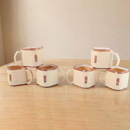 Set of six premium square-shaped Wukusy tea cups, 150 ml each, featuring sleek ceramic design for elegant tea service.