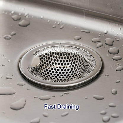 Wukusy stainless steel kitchen sink drain strainer and stopper, medium size, designed to prevent clogs and catch debris in the kitchen.