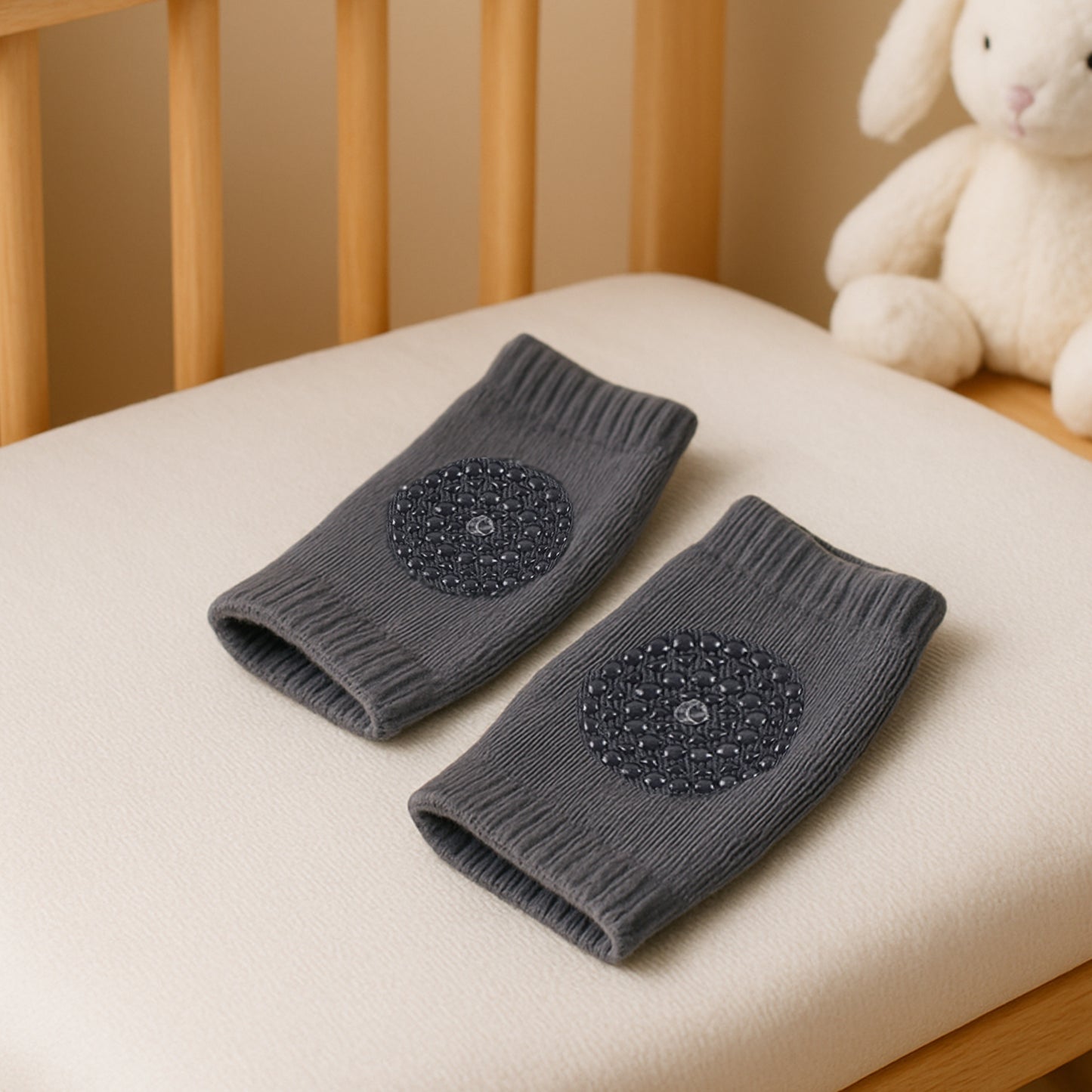 Dark grey toddler wool knit leg warmer with knee guard from Wukusy, designed for baby care and comfortable knee protection.