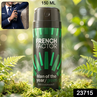 Wukusy French Factor Man Of The Year green body spray bottle, 150ml, with sleek design and label visible.