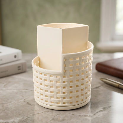 Wukusy Apex Orbit Revolving Holder with 360-degree rotating organizer stand, shown holding small accessories on a white background.