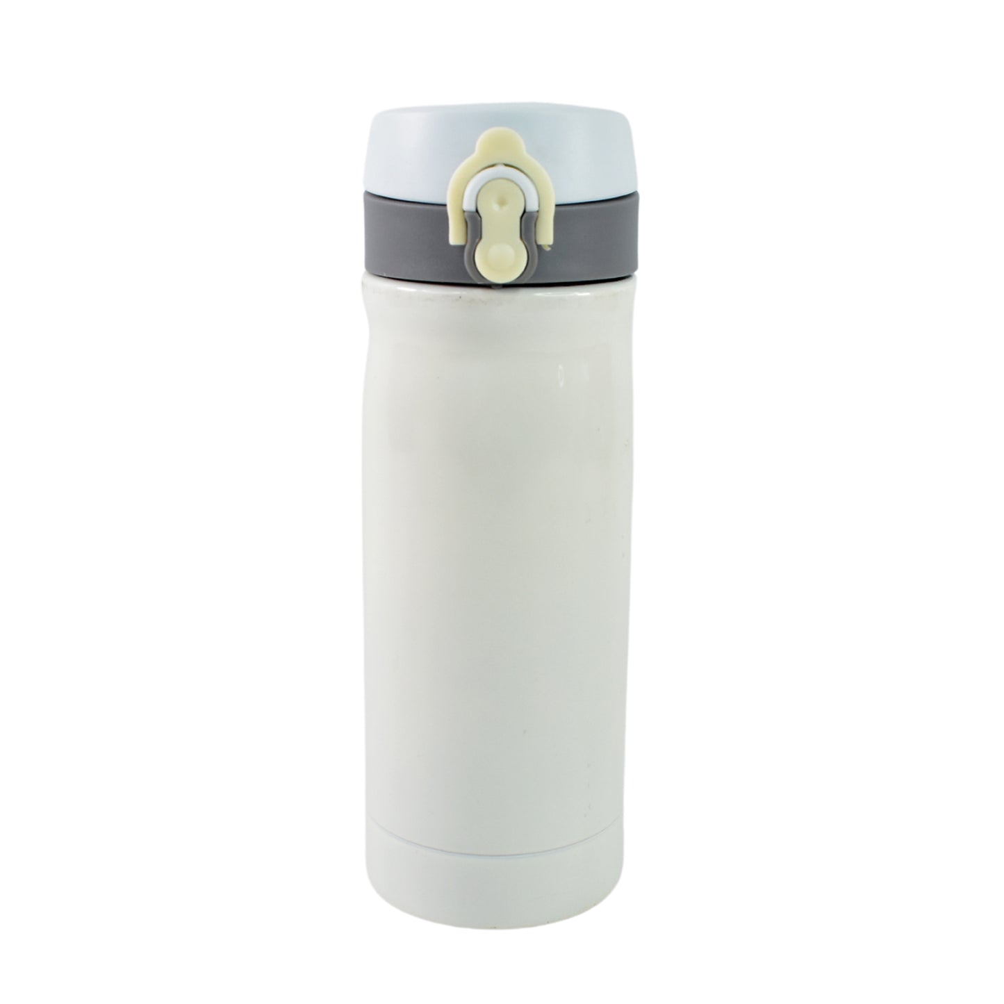 Insulated stainless steel water bottle for kids by Wukusy, 350ml capacity, with colorful design and secure lid.
