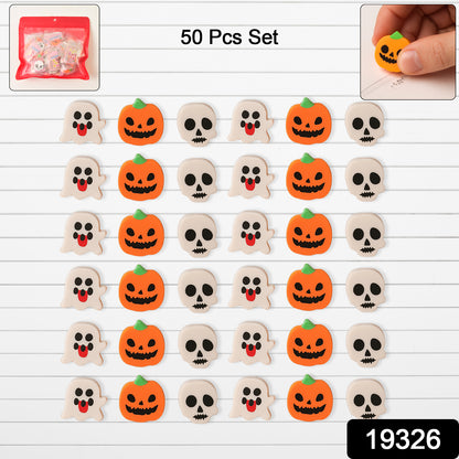 Set of 50 colorful cartoon-shaped rubber erasers by Wukusy, featuring various playful designs for office or school use.