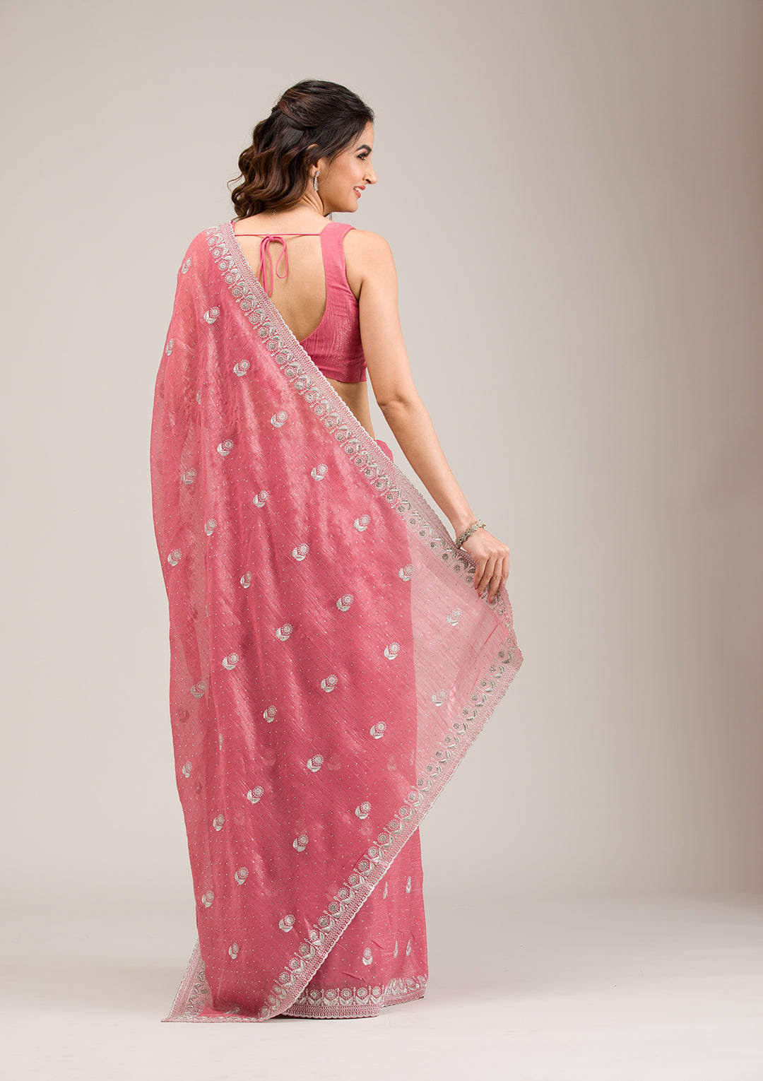 Elegant women's chiffon saree from Drpshippr's new trendy collection, featuring flowing fabric and vibrant colors.