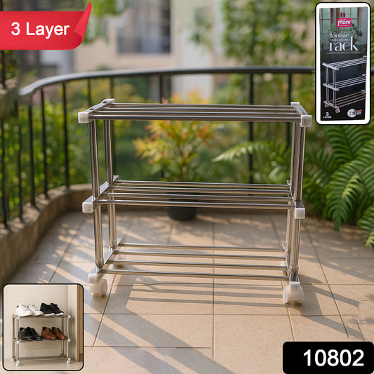 Wukusy Supermom stainless steel multipurpose shoe storage rack with multiple shelves for organizing shoes and accessories.