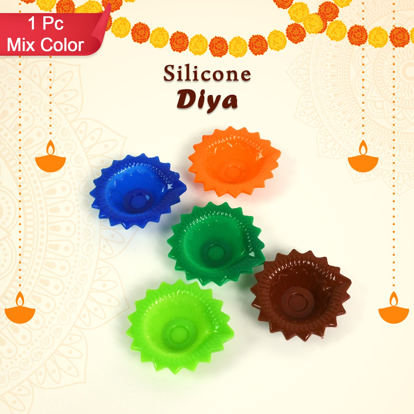 Colorful silicone Diya for Diwali by Wukusy, featuring attractive mixed designs, perfect for home decor and festive lighting.