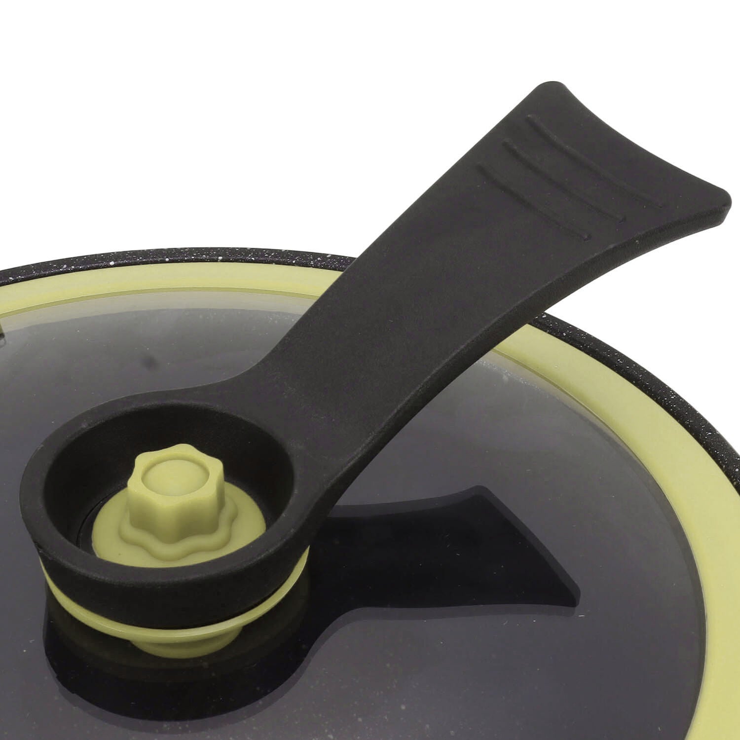 Wukusy pressure cooker valve handle in plastic, designed for kitchen use, shown attached to a pressure cooker valve assembly.