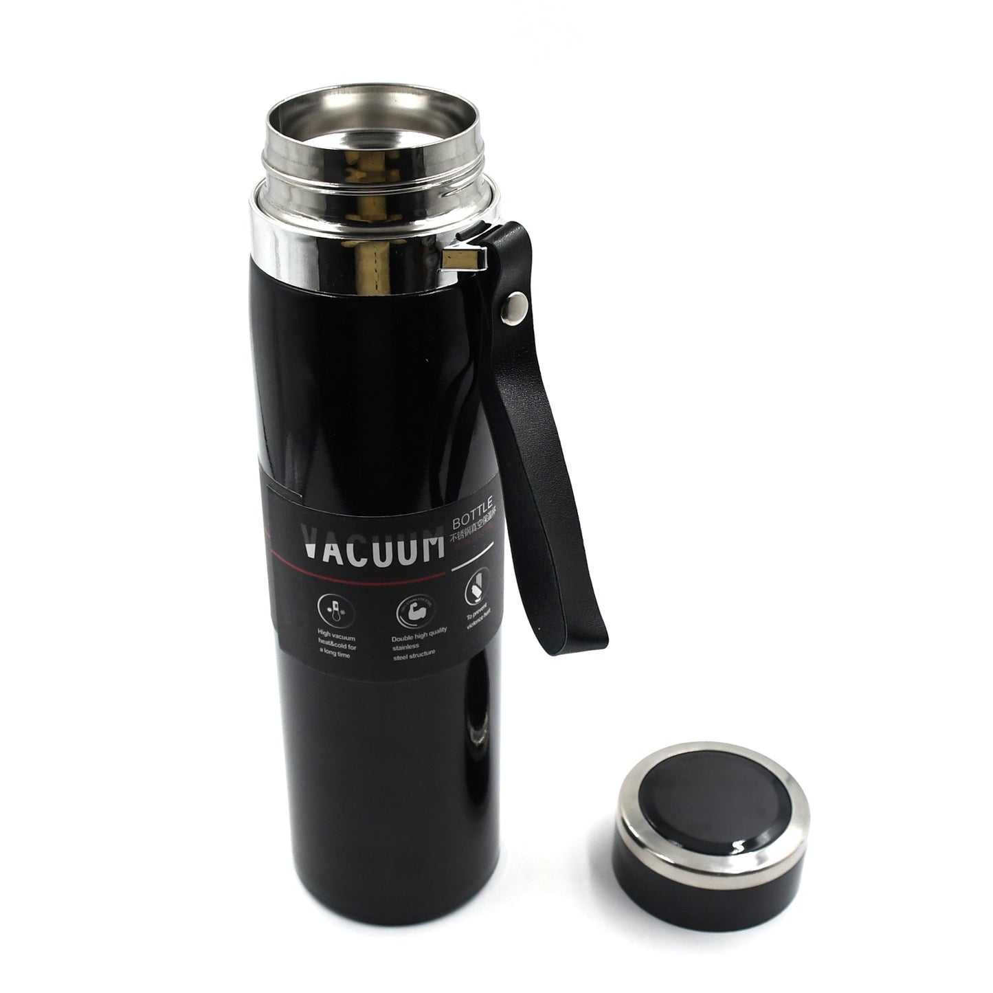 Wukusy 6582 double stainless steel vacuum insulated water bottle with a sleek design and secure lid on a white background.