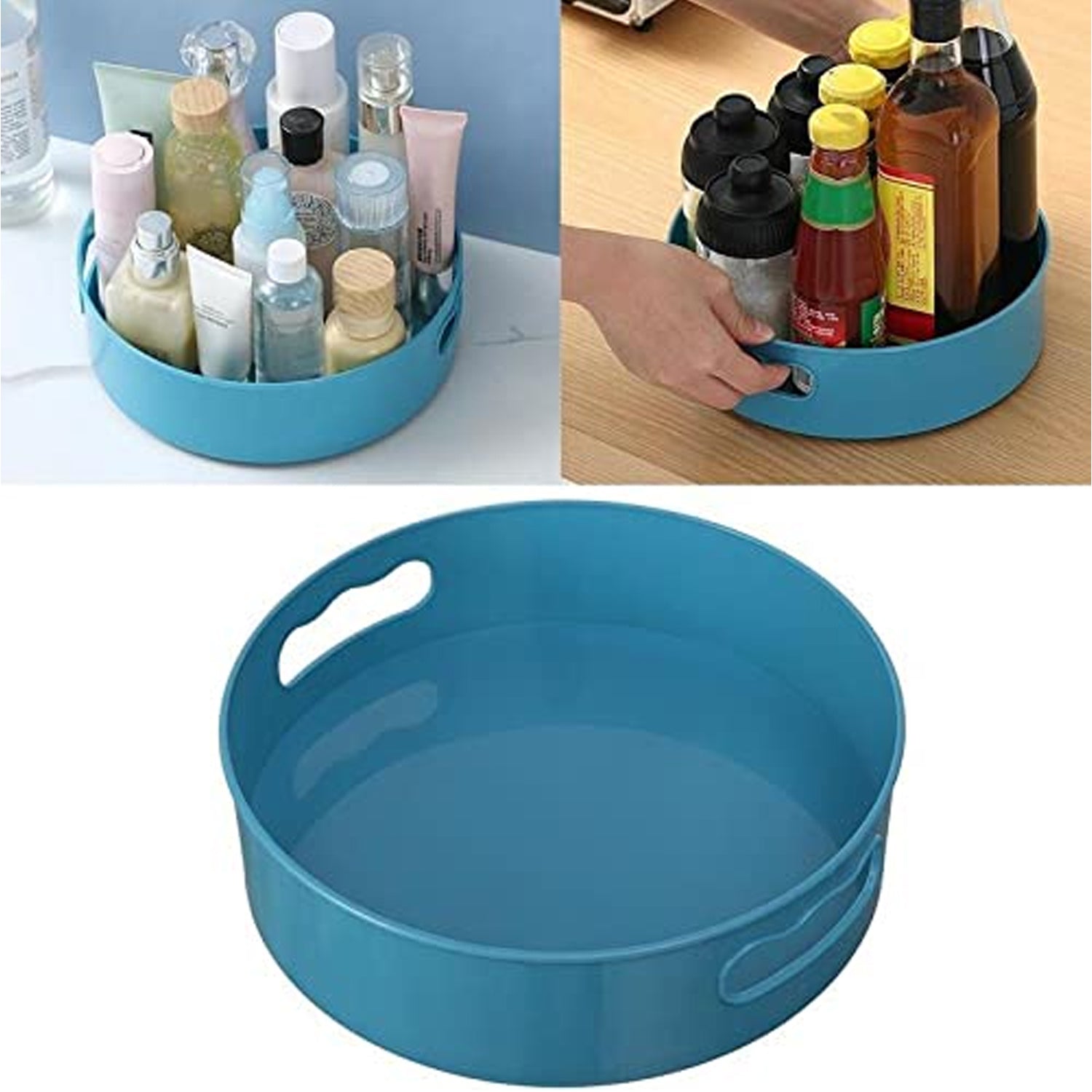 Wukusy 360-degree rotating kitchen organizer trolley with revolving tray for storage and easy access on dining tables or countertops