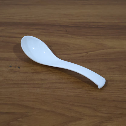 White plastic soup spoon with a deep bowl for serving, ideal for home and kitchen use, by Wukusy.