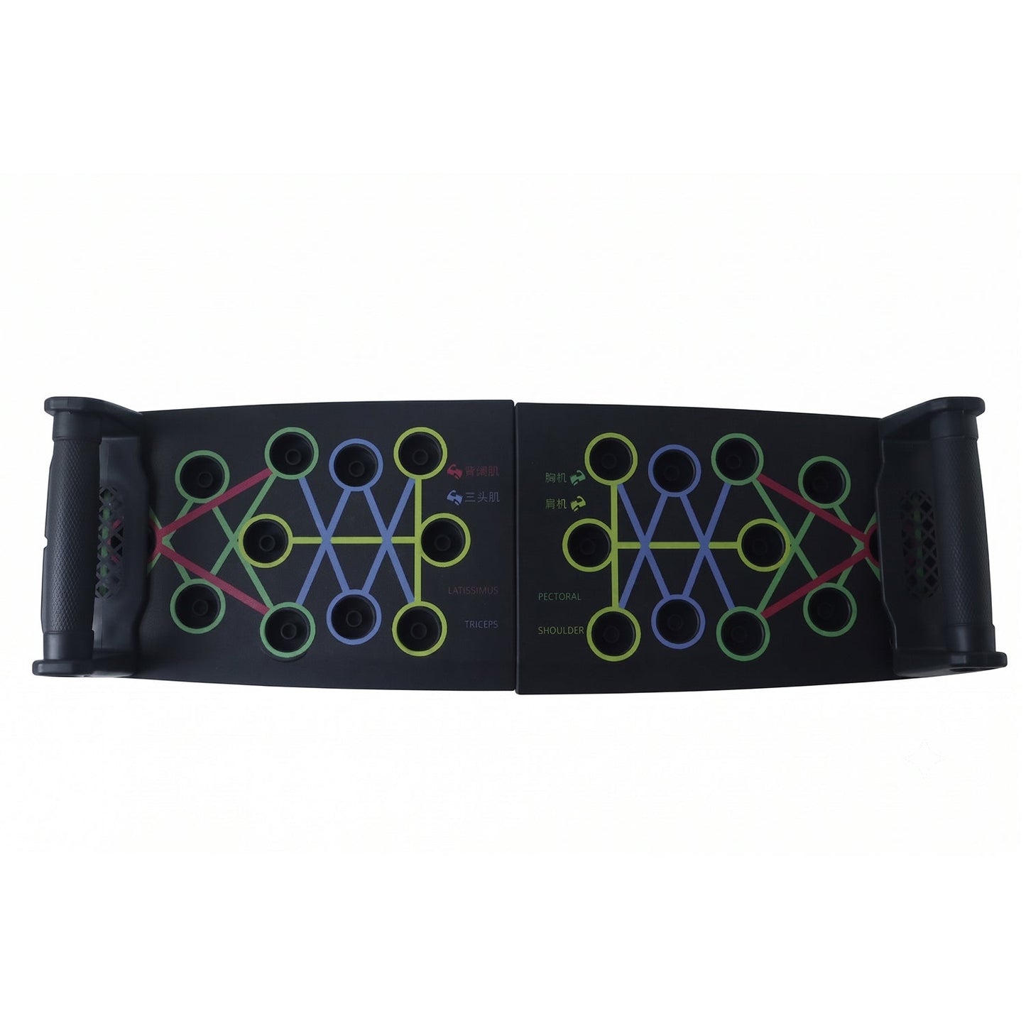 Wukusy multifunction foldable push-up board for home gym muscle training, showing the versatile exercise equipment in black and red.