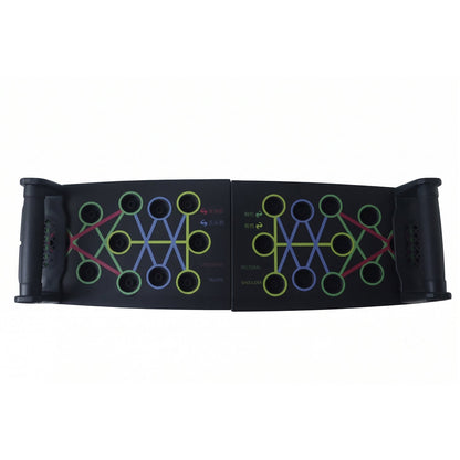 Wukusy multifunction foldable push-up board for home gym muscle training, showing the versatile exercise equipment in black and red.