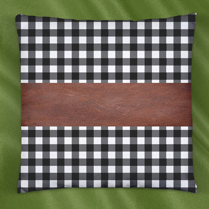 Pair of 15x15 inch Wukusy leather and cotton pillow covers, stylish cushion covers for home decor, set of 2.