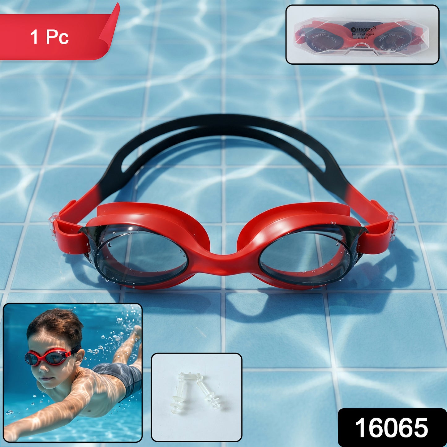Wukusy premium swimming goggles with adjustable strap, clear lenses, and comfortable fit for competitive and recreational swimming.