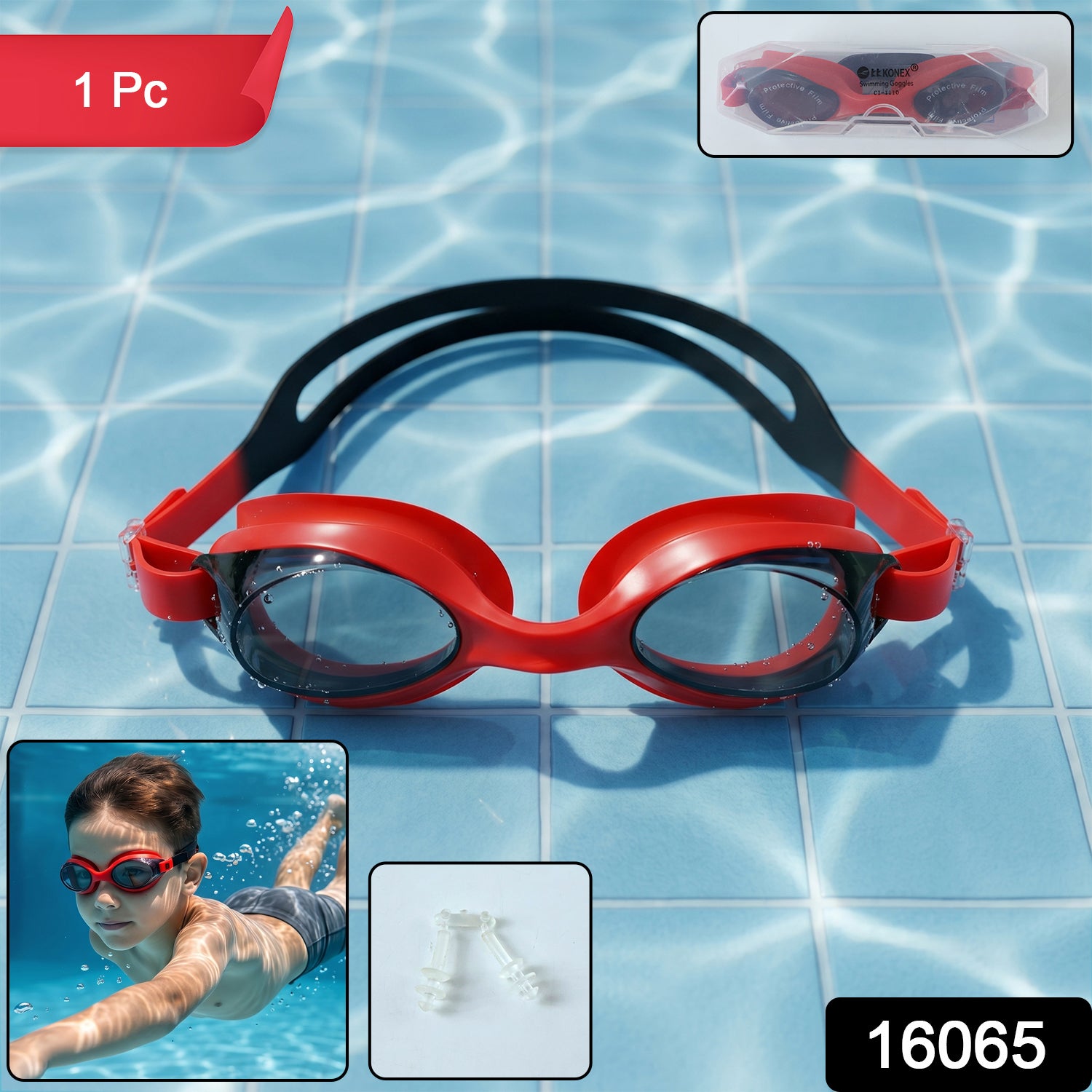 Wukusy premium swimming goggles with adjustable strap, clear lenses, and comfortable fit for competitive and recreational swimming.