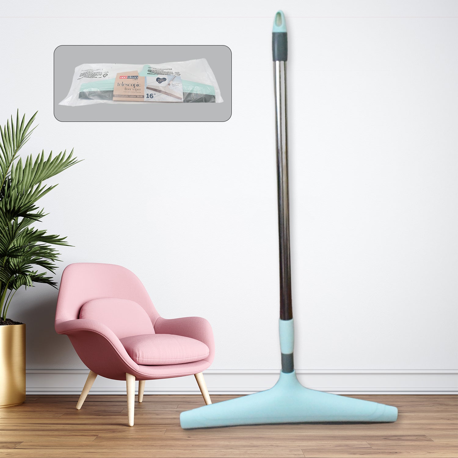 Wukusy 12-inch Ganesh telescopic bathroom wiper for cleaning, with extendable handle and durable rubber blade for bathroom use