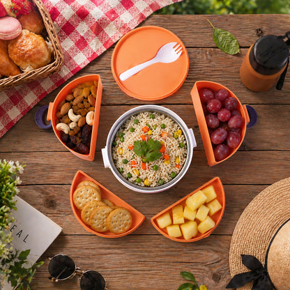 Cute cartoon double layer lunch box by Wukusy featuring colorful, playful design with two compartments for food storage.