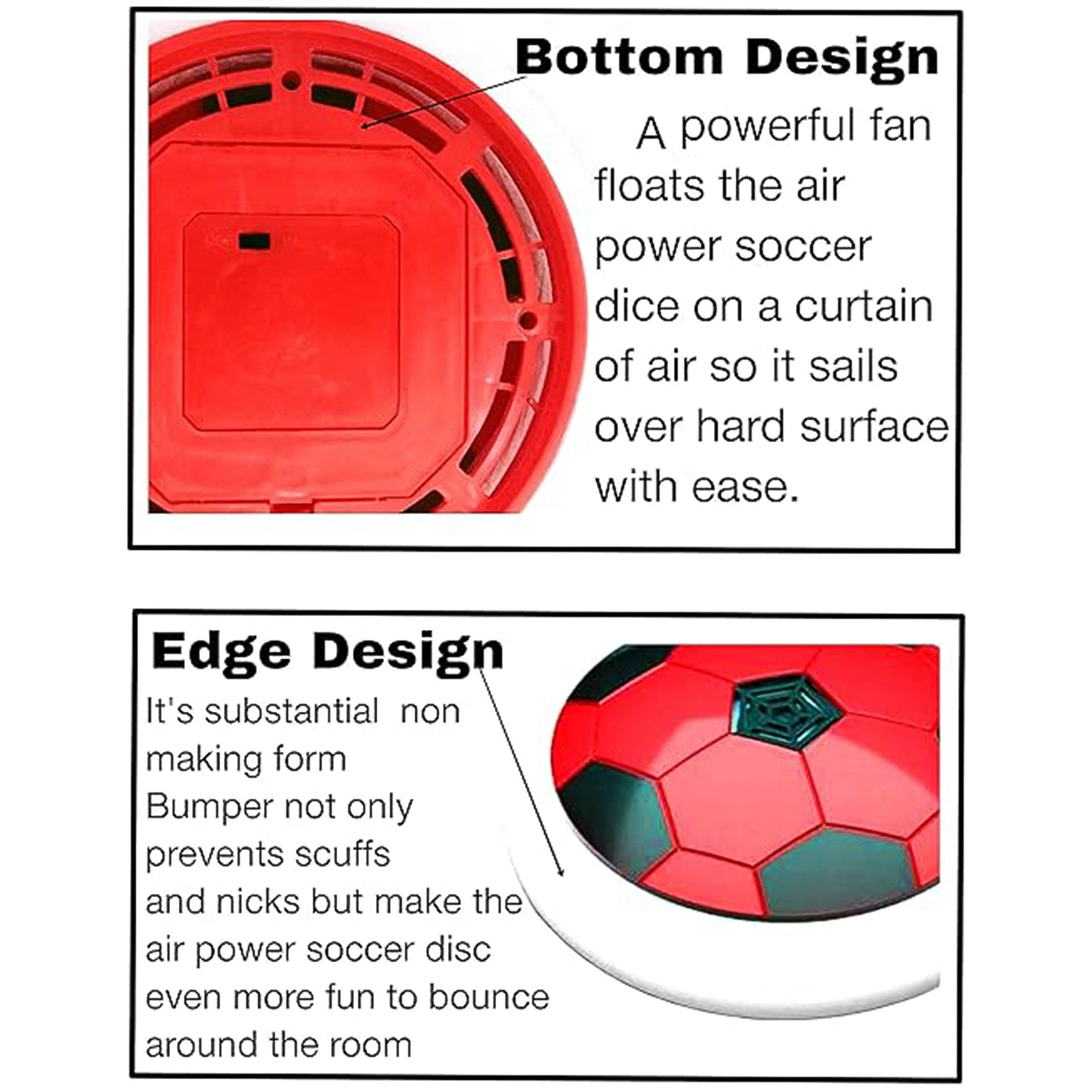 Wukusy hover soccer ball toy with foam bumper for indoor play, featuring a sleek design and colorful accents.