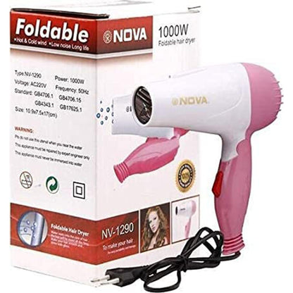 Drpshippr Nova NV-1290 1000W foldable hair dryer with dual speed control, multicolor, designed for professional use and easy storage.