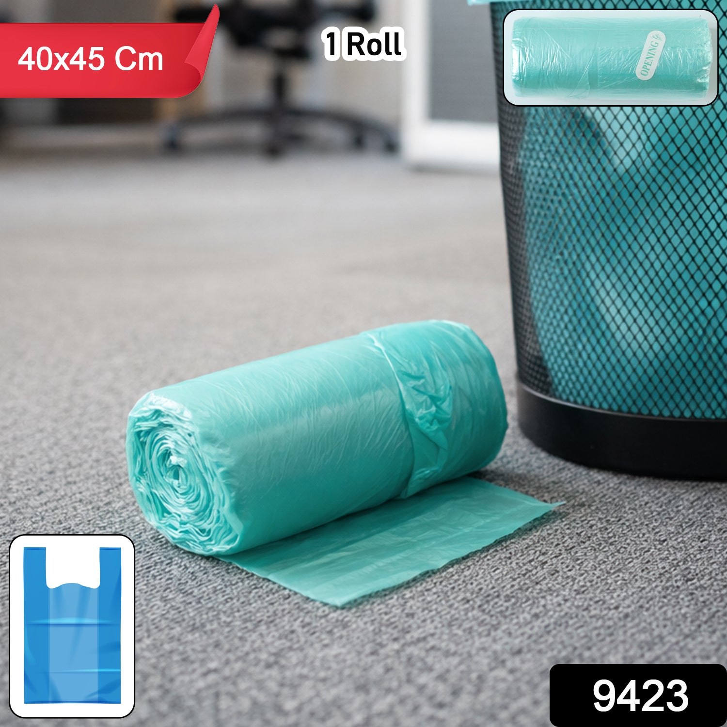 Wukusy disposable garbage bags roll with 40x45 cm size, featuring clear plastic bags for waste disposal.