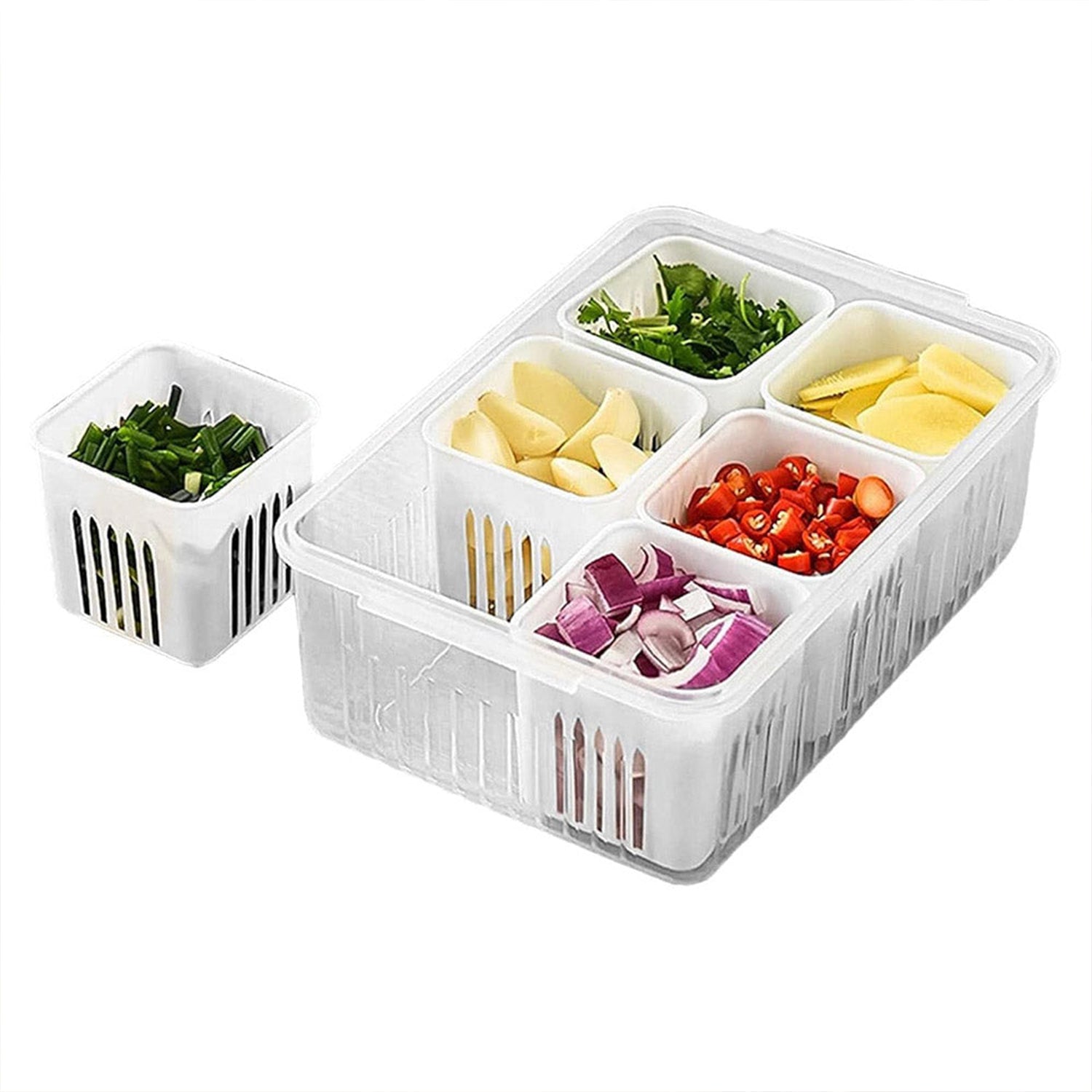 Wukusy fridge storage box for vegetables and food, clear plastic container with drainage for kitchen refrigerator organization.