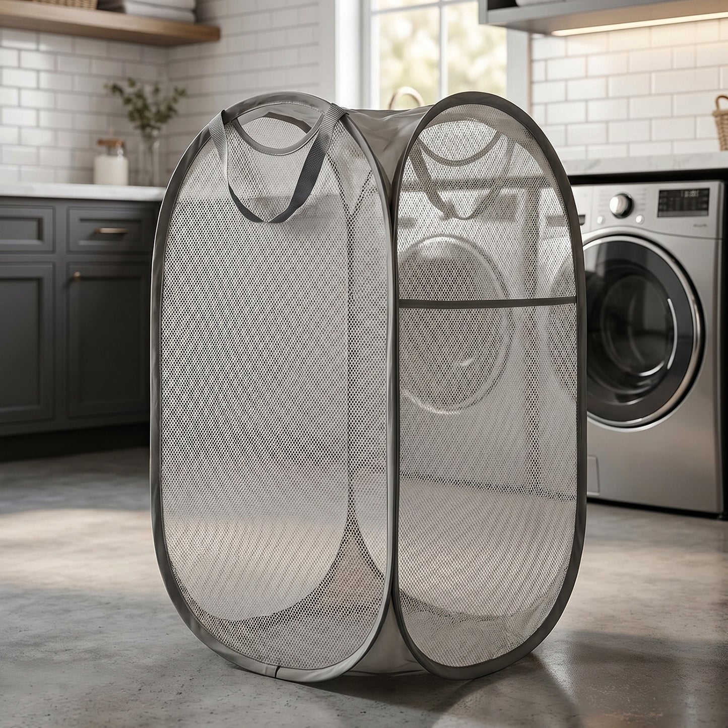 Wukusy foldable mesh laundry basket with mixed design, spacious clothes storage bag for easy organization and transport