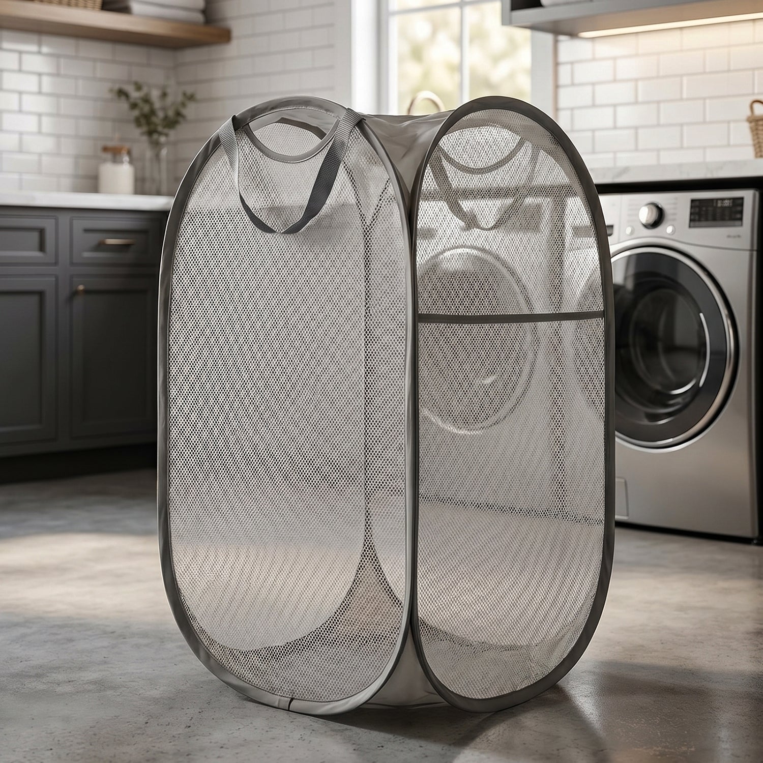 Wukusy foldable mesh laundry basket with mixed design, spacious clothes storage bag for easy organization and transport