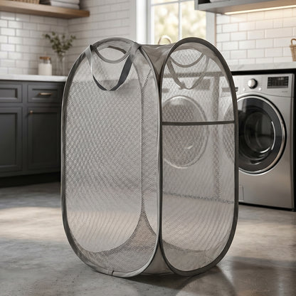 Wukusy foldable mesh laundry basket with mixed design, spacious clothes storage bag for easy organization and transport