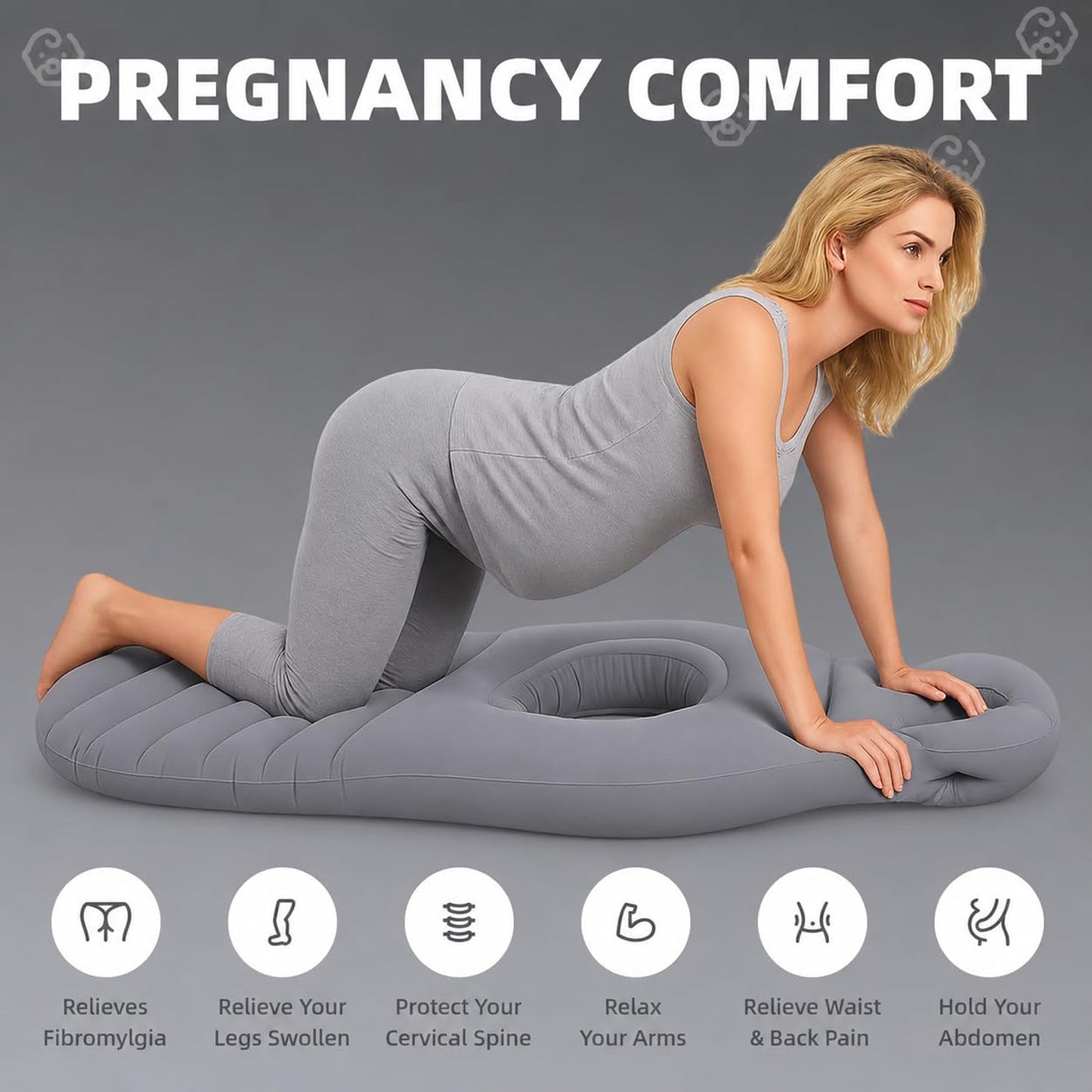 Wukusy inflatable pregnancy pillow with supportive maternity mat and belly hole for comfortable pregnancy rest