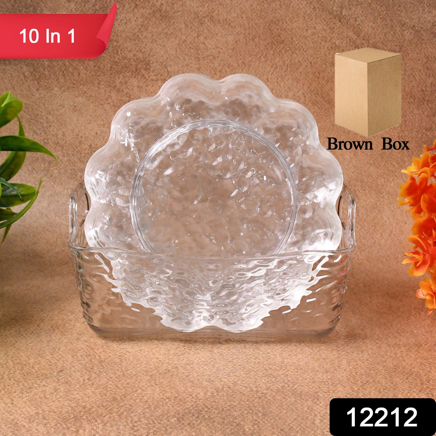 Set of 10 Wukusy plastic household flower design dinner plates with colorful floral patterns and dish trays for serving.
