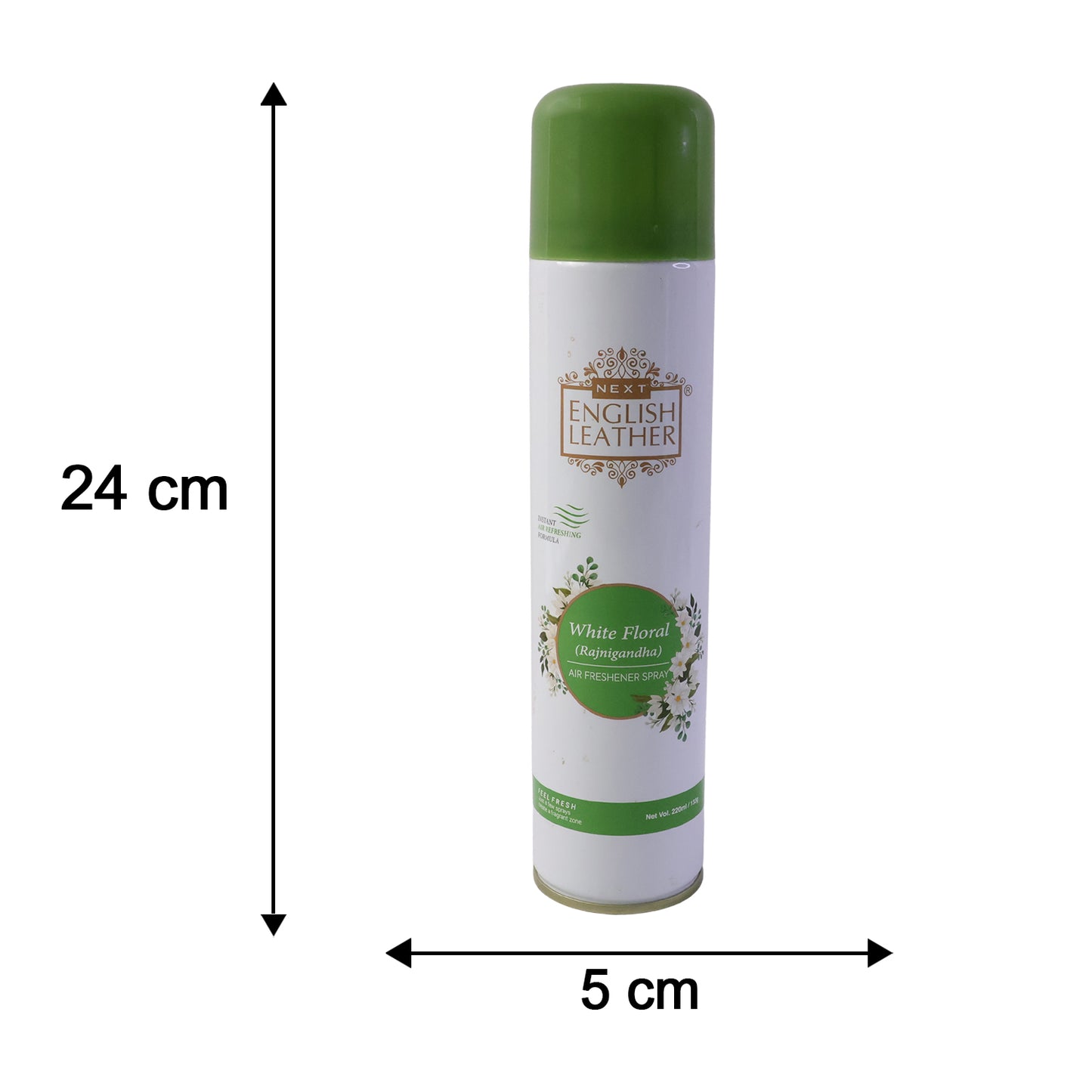 Wukusy Next English Leather floral air freshener spray bottle with white floral design, 220ml for home fragrance.
