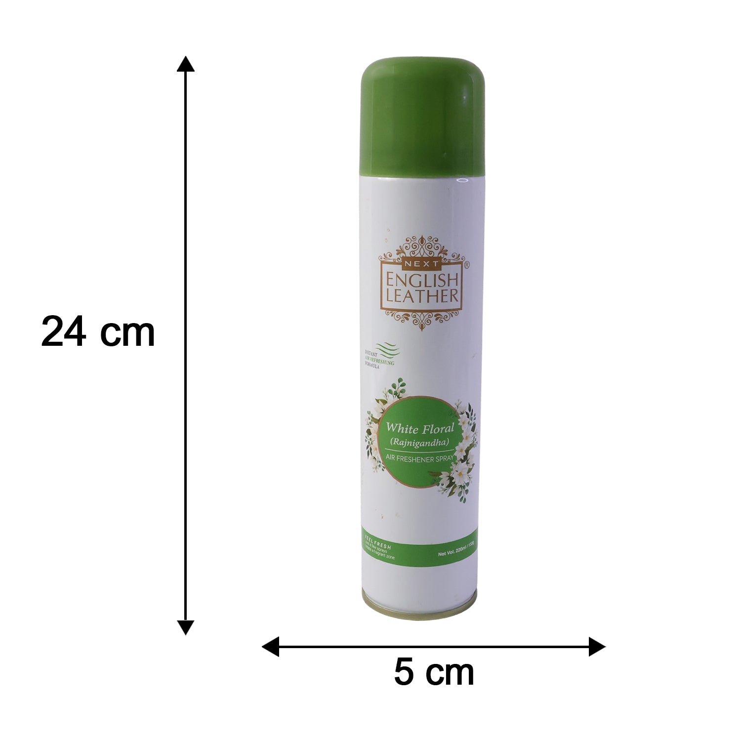 Wukusy Next English Leather floral air freshener spray bottle with white floral design, 220ml for home fragrance.
