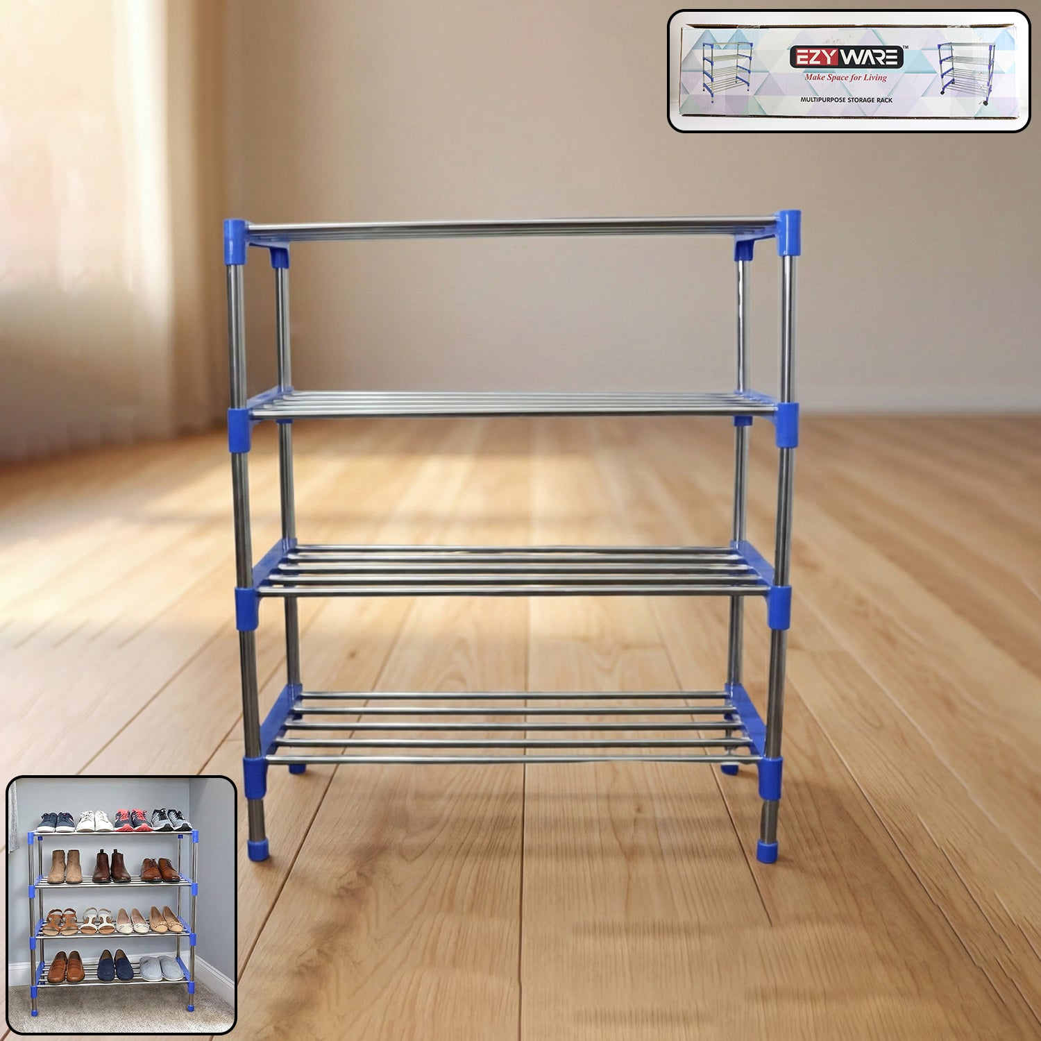 Wukusy four-layer shoe rack organizer set with multiple compartments for storing shoes and home organization.