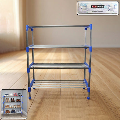 Wukusy four-layer shoe rack organizer set with multiple compartments for storing shoes and home organization.