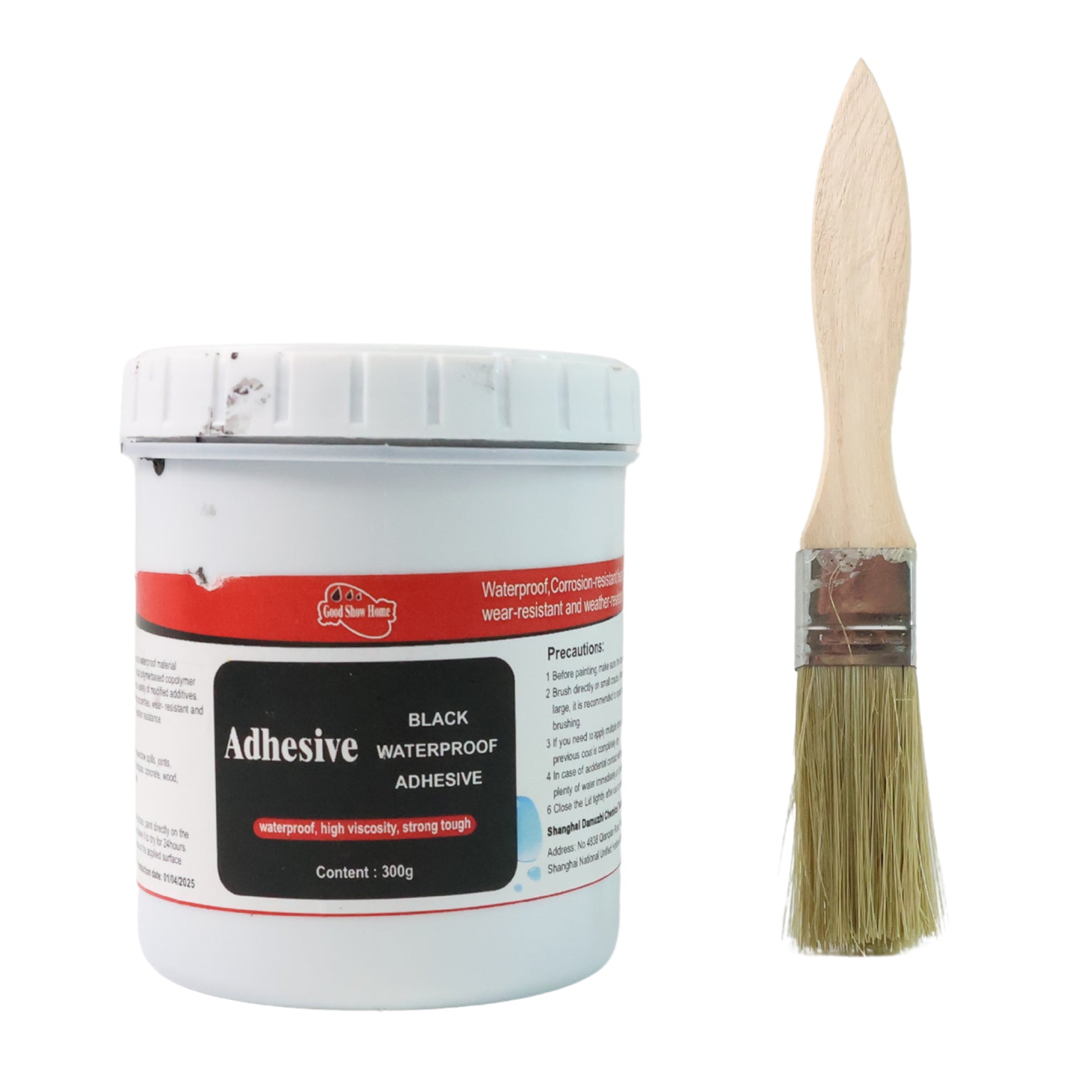 Wukusy black waterproof adhesive paste in a 300g set, shown in a container with a smooth, glossy black surface, suitable for home repairs.
