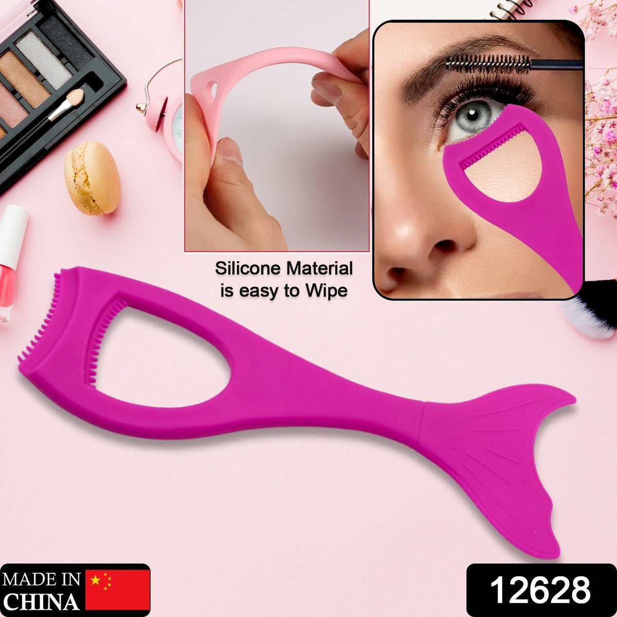 Wukusy multifunctional curved silicone eyeliner stencil with wing tips, reusable eye makeup tool for beginners and beauty enthusiasts.