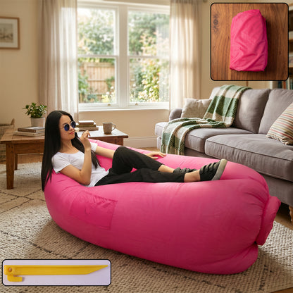 Wukusy inflatable lounger air sofa, lightweight portable resting seat, shown inflated with a relaxed sitting position.