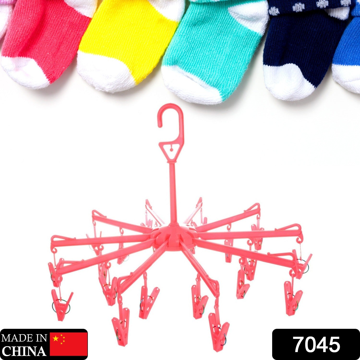 Wukusy 7045 plastic foldable underwear drying rack with 16 clips, ideal for socks, bras, towels, and baby clothes.