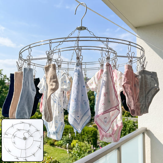 Wukusy stainless steel round multi clip drying hanger for socks and underwear, showing the compact, durable design with multiple clips.