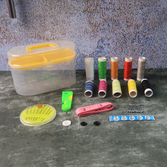 Wukusy double layer small portable travel sewing kit with colorful needles, threads, scissors, pins, and hand sewing accessories