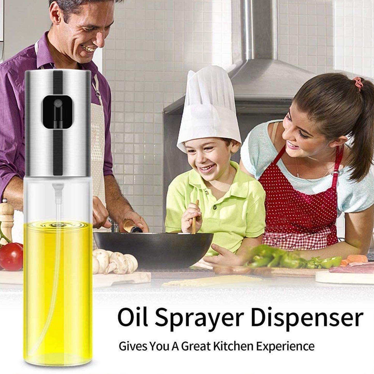 Wukusy 7126 oil sprayer dispenser, versatile glass spray bottle for cooking and kitchen use, with a clear, easy-to-use design.
