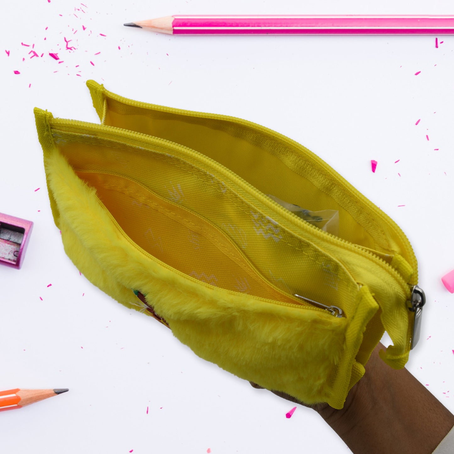 Wukusy 7046 smart design double pocket washable pencil case with zipper, large capacity, suitable for travel, school, and stationery.