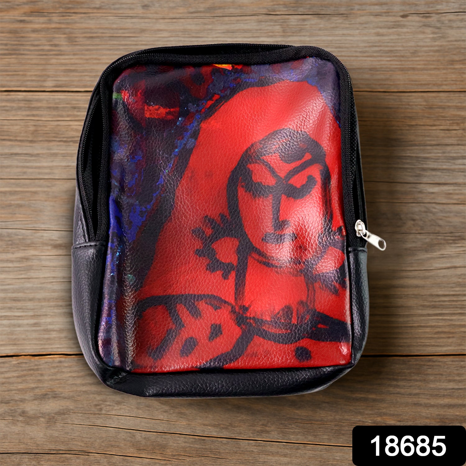 Handcrafted Wukusy zipper pouch with traditional art print, ideal for office use, featuring vibrant patterns and versatile storage.