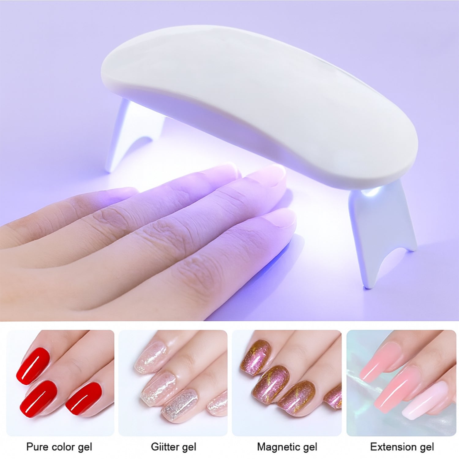 Wukusy mini portable UV LED nail lamp for gel nail polish curing, compact and lightweight for easy nail salon use.